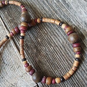 Rustic Brown and Red Wooden Beaded Necklace